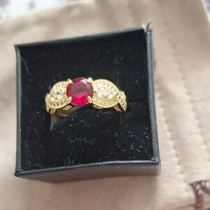 Unk Gold and Red Ruby Ring with Diamond Accents